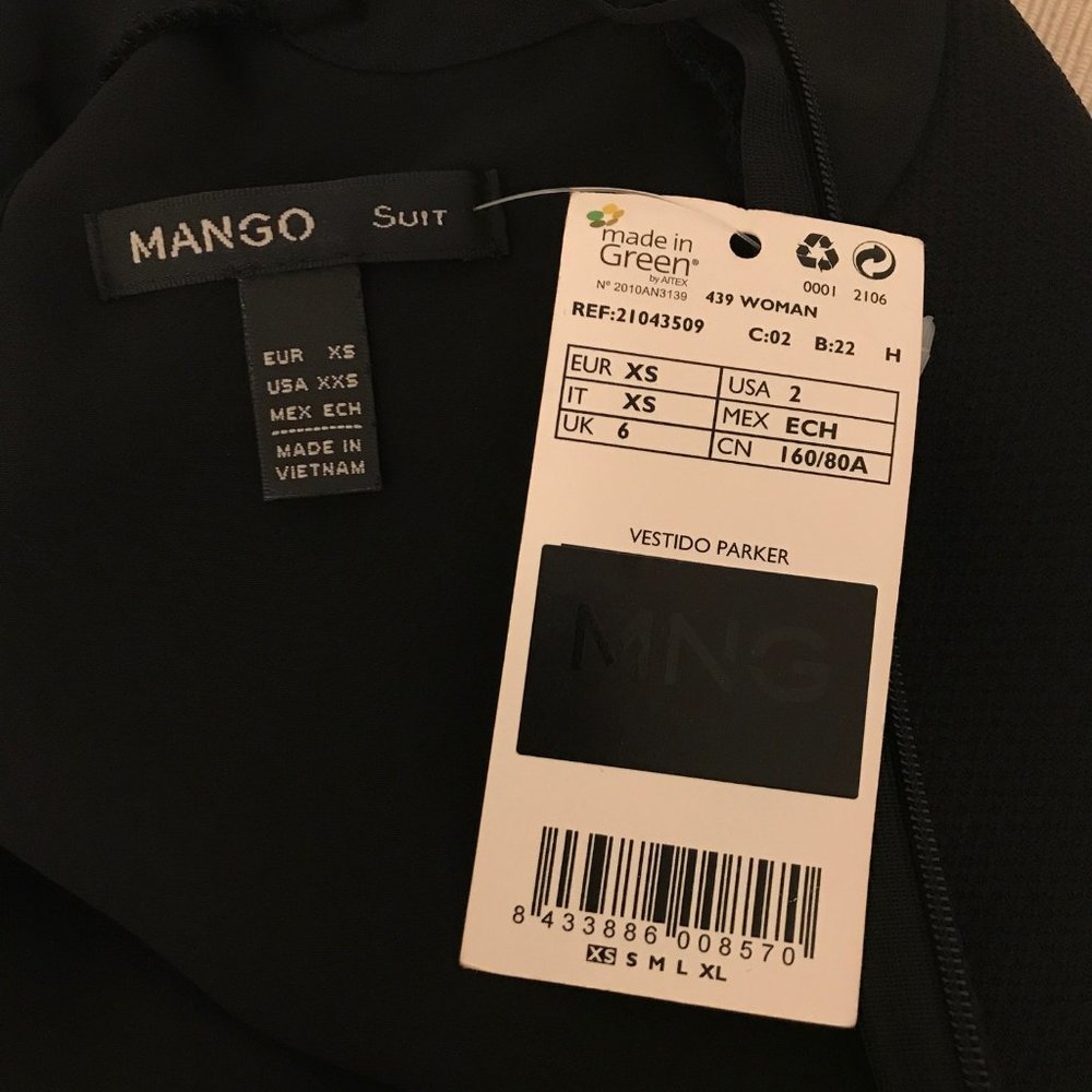 NWT Mango Black Sheath Dress US 2 / XXS - Picture 3 of 3